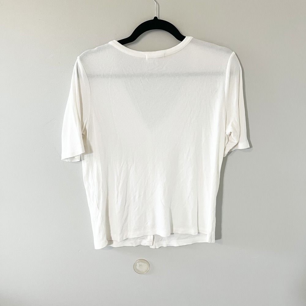 Marine Layer Lexi Ribbed Shirt White V-Neck Button Front Cropped Large - Picture 6 of 11
